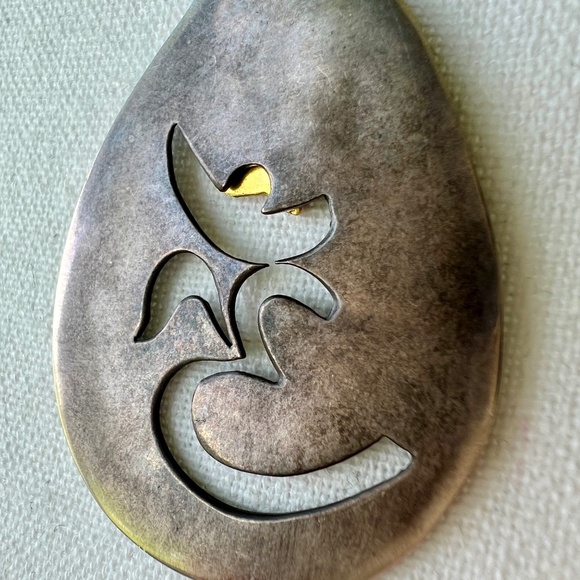 Vintage Sterling Silver & 18K Gold Om Ganesh Pendant India Artisan Jewelry - Picture 9 of 15